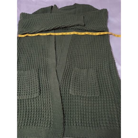 Women's Olive Green Over Sized Chunky Waffle Knit Long Sleeve Cardigan Size XL - Picture 8 of 10